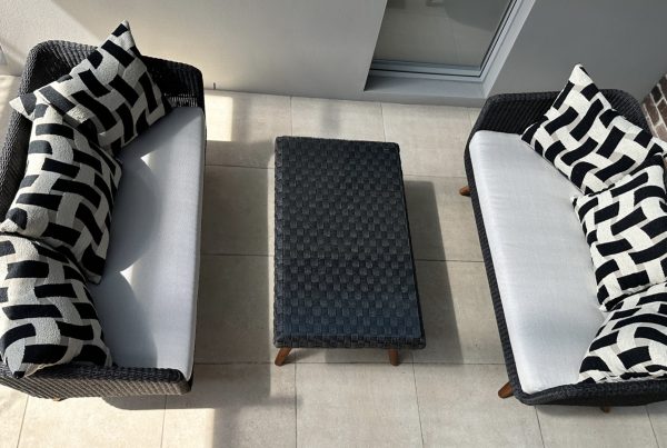 Osier Belle outdoor sofa positioned under a covered terrace in Chifley, ACT after delivery