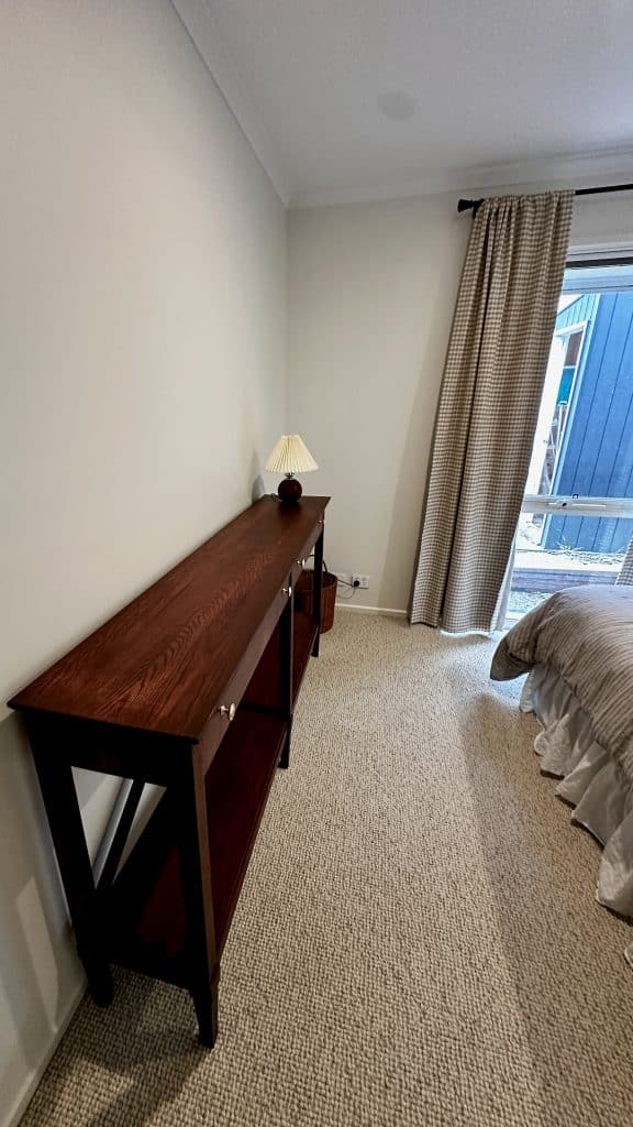 Long top view of the hall stand/sideboard showing its length and timber finish.