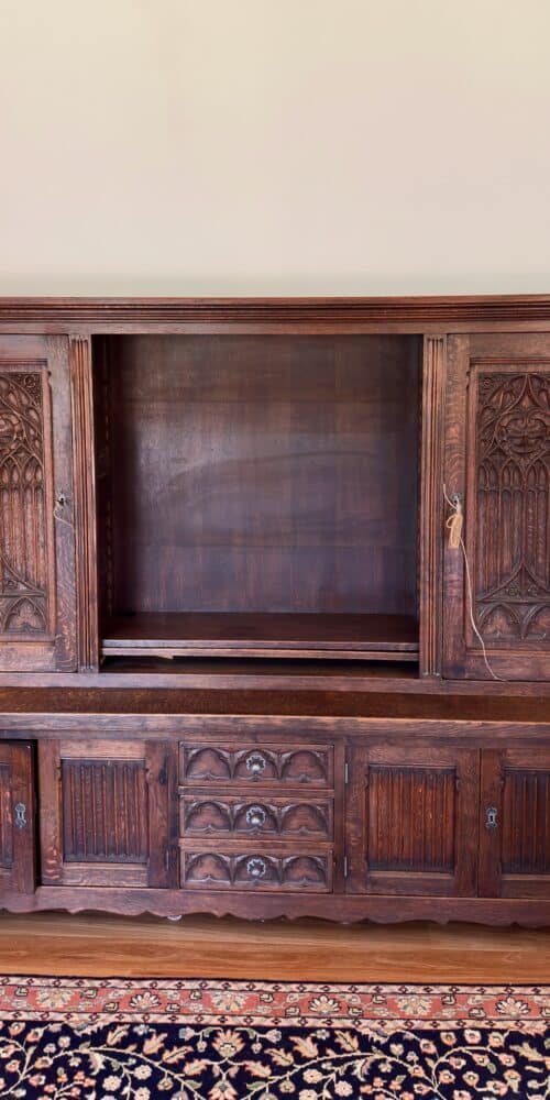 Antique carved oak bookcase dresser delivered from Seaford VIC to Megalong Valley NSW by Phil’s Furniture Freighters