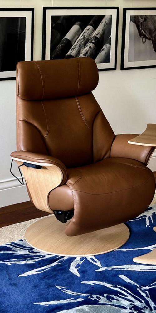 Strictly Comfort leather recliner delivered and placed in a finished bedroom