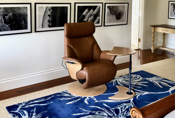 Strictly Comfort leather recliner delivered and placed in a finished bedroom