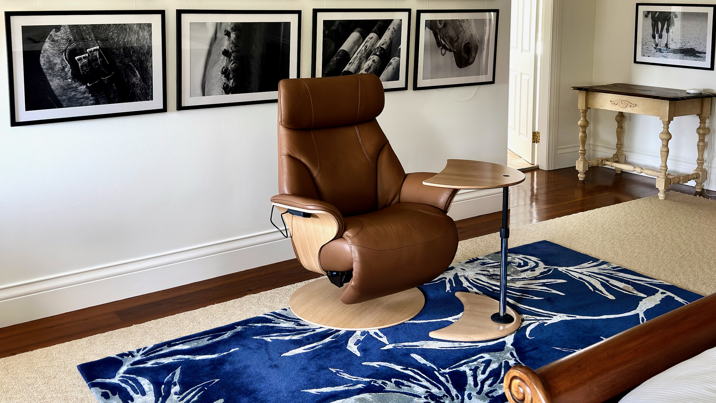 Strictly Comfort leather recliner delivered and placed in a finished bedroom