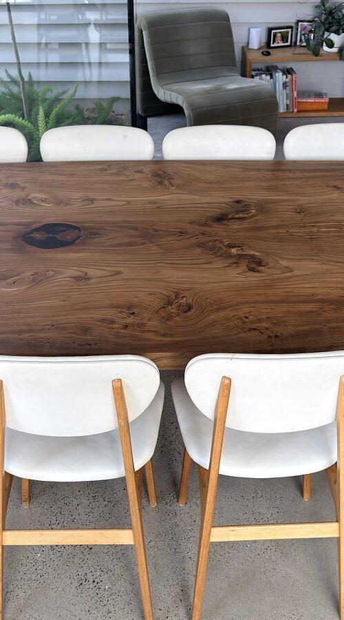 Live-edge dining table delivered and placed in Northcote in September 2026