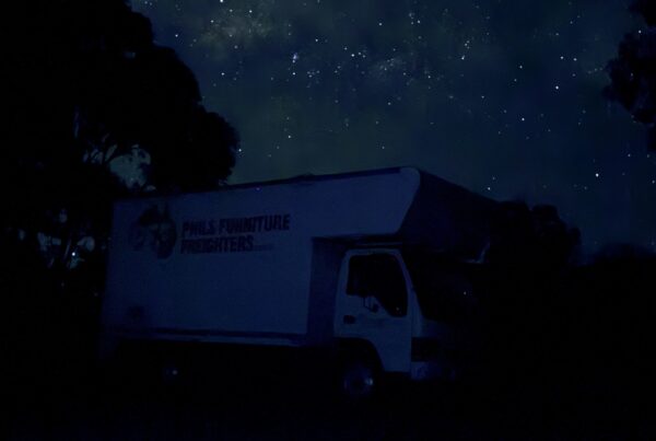 Phil’s Furniture Freighters truck beneath a starry night sky at Woomargama.