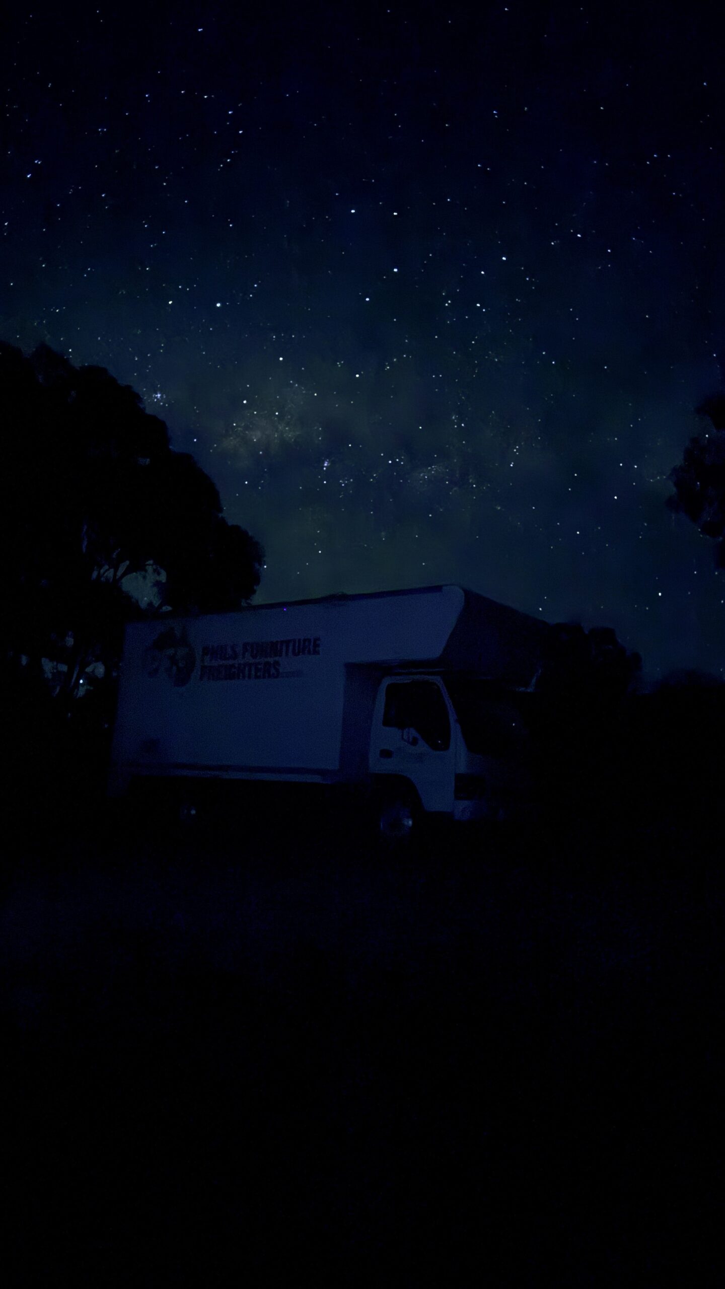 Phil’s Furniture Freighters truck beneath a starry night sky at Woomargama.